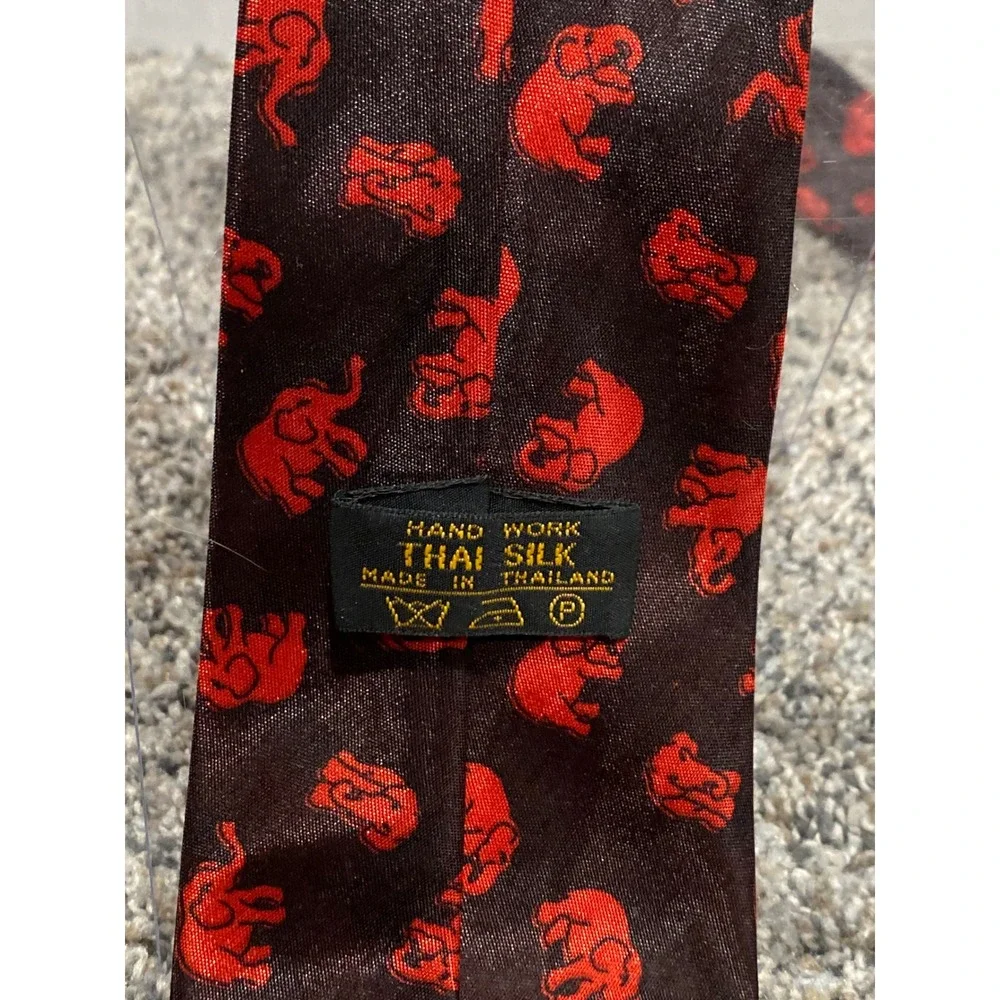 Necktie Unbranded Mens Black Red Good Elephant Thai Silk OS
